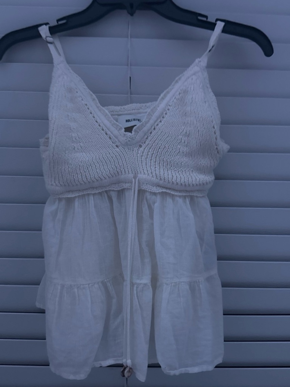Hollister White Crochet Tank Top with Shell-Trim Drawstring